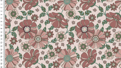 Coupon 1m - Jersey - Vintage Flower - Roze Coupon 1m - Jersey - Vintage Flower - Roze