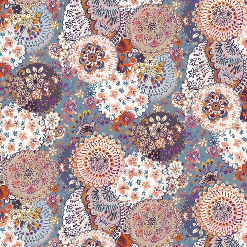 Poplin - Digital Flowers - Blauw Poplin - Digital Flowers - Blauw