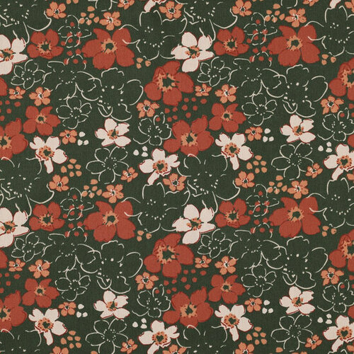 Poplin - Wild Flowers - Legergroen Poplin - Wild Flowers - Legergroen