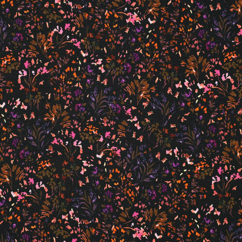Coupon 0.5m - French Terry - Small Flowers - Zwart Coupon 0.5m - French Terry - Small Flowers - Zwart
