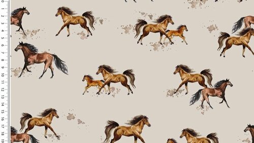 Poplin - Horses - Taupe Poplin - Horses - Taupe