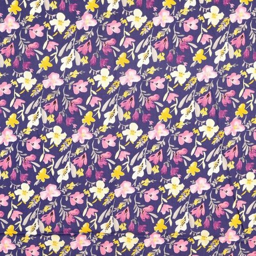 Coupon 1m - Viscose - Flowers - Paars Coupon 1m - Viscose - Flowers - Paars