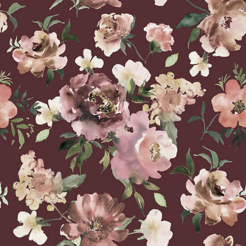 Poplin - Digital Flowers - Bordeaux Poplin - Digital Flowers - Bordeaux