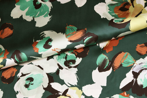 Coupon 2m - Satijn - Flowers - Donkergroen Coupon 2m - Satijn - Flowers - Donkergroen