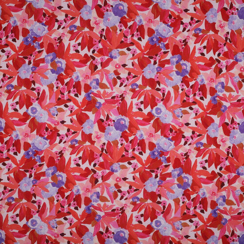 Viscose Ecovero - Floral - Donker Koraalrood Viscose Ecovero - Floral - Donker Koraalrood