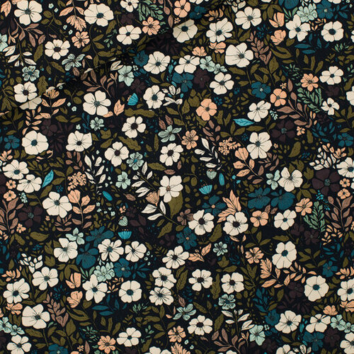 Canvas Gabardine Twill - Flower Harvest - Zwart (SYAS) Canvas Gabardine Twill - Flower Harvest - Zwart (SYAS)