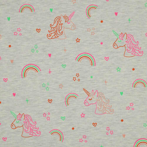 Jersey - Neon Rainbow Unicorn - Gemeleerd Ecru Jersey - Neon Rainbow Unicorn - Gemeleerd Ecru