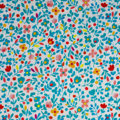Katoen - Paasbloempjes - Wit-Blauw Katoen - Paasbloempjes - Wit-Blauw