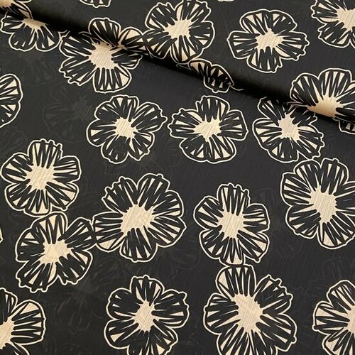 Satijn Voile - Bloemen - Zwart Satijn Voile - Bloemen - Zwart