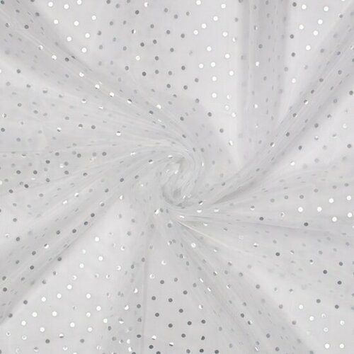 Organza - Silver Dots - Wit Organza - Silver Dots - Wit