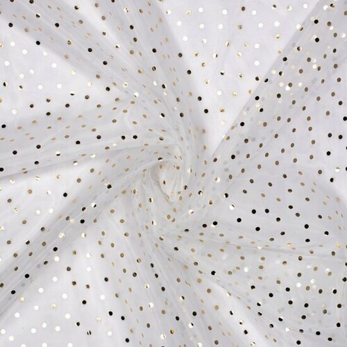 Organza - Golden Dots - Wit Organza - Golden Dots - Wit