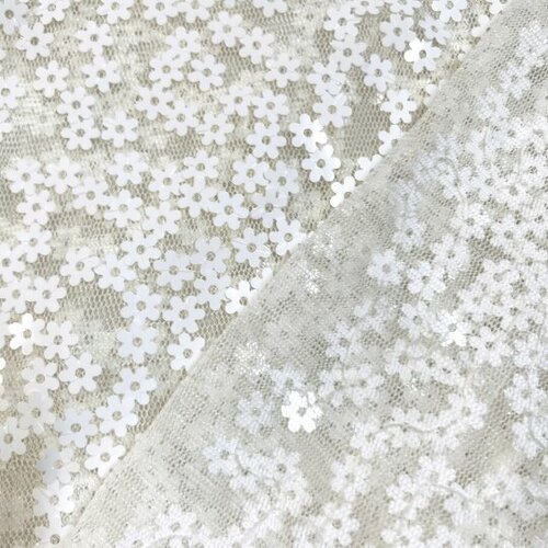 Tule - Bloem Pailletjes - Wit Tule - Bloem Pailletjes - Wit