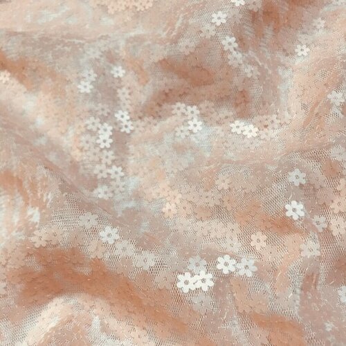 Tule - Bloem Pailletjes - Licht Zalm Tule - Bloem Pailletjes - Licht Zalm