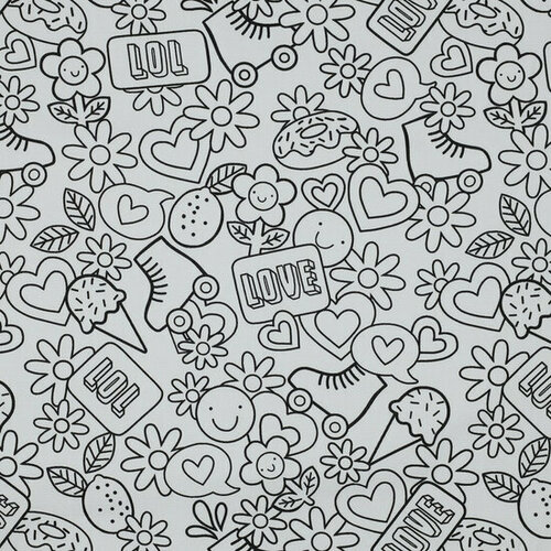Poplin - Retro Colourable - Zwart-Wit Poplin - Retro Colourable - Zwart-Wit