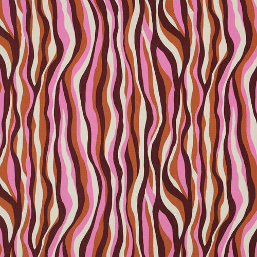 Viscose - Flowers and Stripes - Roest Viscose - Flowers and Stripes - Roest