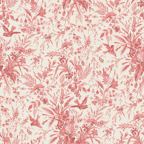 Katoen - Pink-Red Flowers and Birds - Roze Katoen - Pink-Red Flowers and Birds - Roze