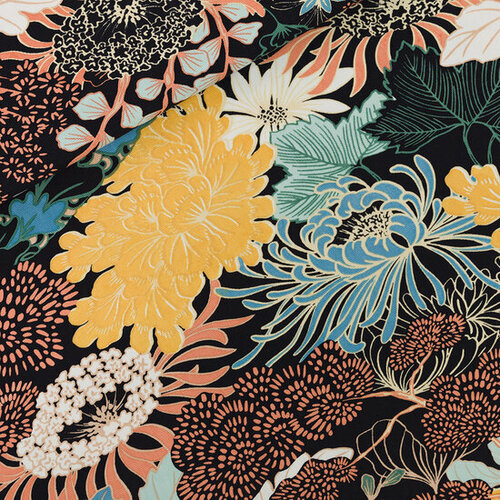 Canvas Gabardine Twill - Sea Garden - Zwart (SYAS) Canvas Gabardine Twill - Sea Garden - Zwart (SYAS)