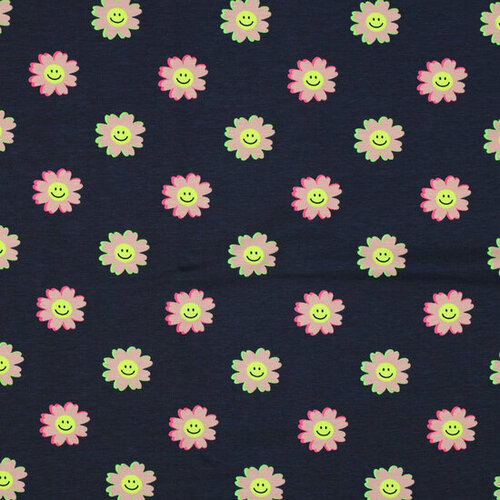 Jersey - Neon Happy Flowers - Navy Jersey - Neon Happy Flowers - Navy