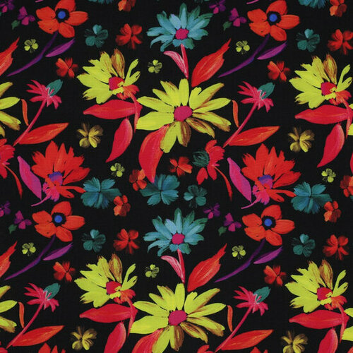 Viscose - Flowers - Zwart