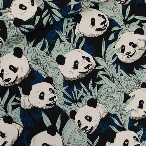 French Terry - Panda Party - Zwart (SYAS) French Terry - Panda Party - Zwart (SYAS)