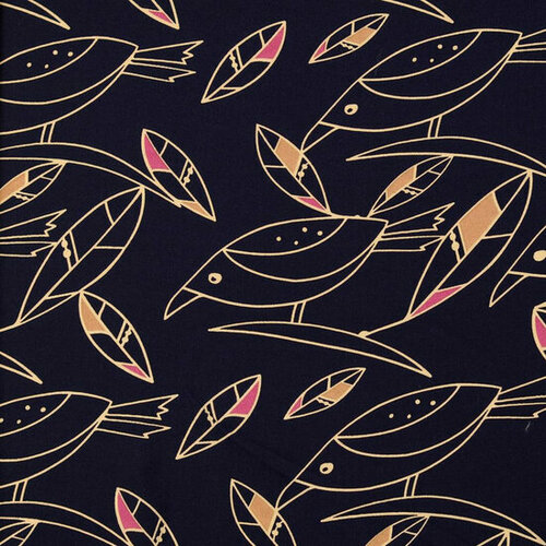 Viscose - Birds - Navy