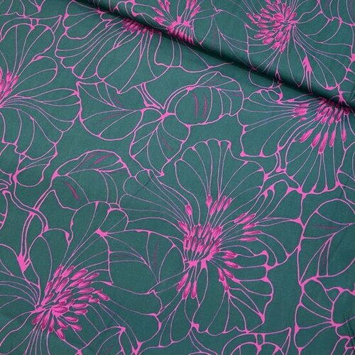 Viscose Satijn - Bloemen - Donkergroen Viscose Satijn - Bloemen - Donkergroen