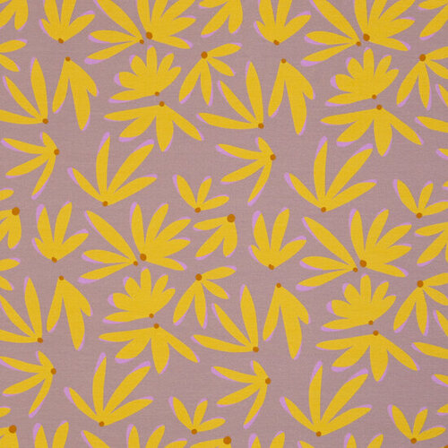 French Terry - Gele bloemen - Mauve French Terry - Gele bloemen - Mauve