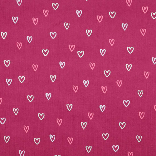 Ribfluweel - Foil Hearts - Fuchsia Ribfluweel - Foil Hearts - Fuchsia