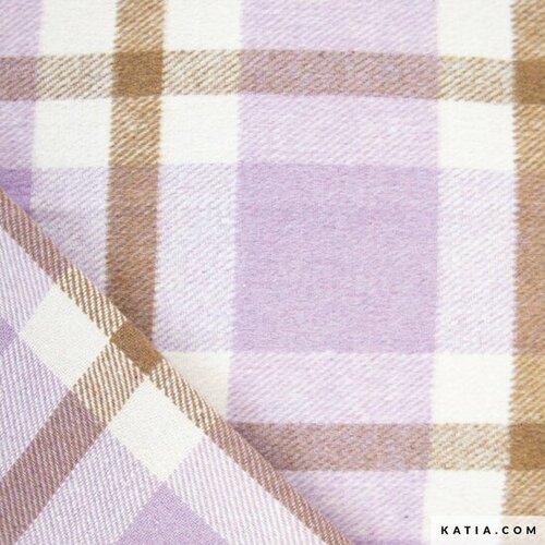 Mantelstof - Big Square - Lila, ecru, coffee Mantelstof - Big Square - Lila, ecru, coffee