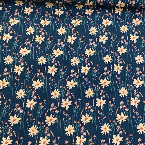Viscose - Bloemen - Navy Viscose - Bloemen - Navy