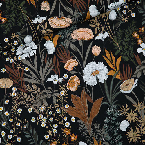Satijn Viscose - Evening Meadow - Zwart (SYAS) Satijn Viscose - Evening Meadow - Zwart (SYAS)