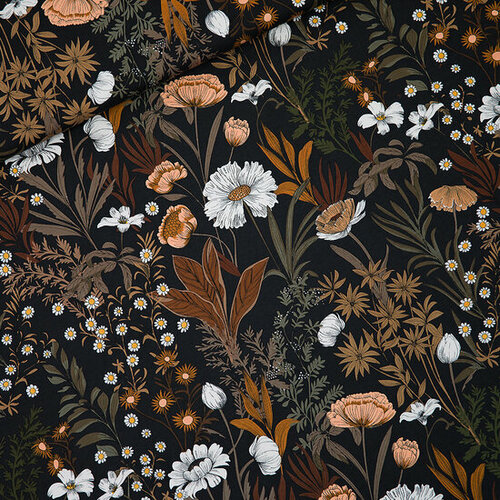 French Terry - Evening Meadow - Zwart (SYAS) French Terry - Evening Meadow - Zwart (SYAS)