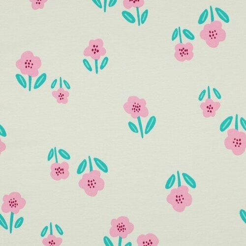 French Terry - Pink Flowers - Ecru French Terry - Pink Flowers - Ecru