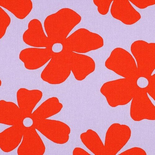 Viscose Linnen - Big Red Flowers - Lavender Viscose Linnen - Big Red Flowers - Lavender