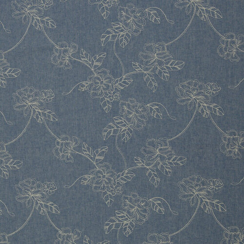 Katoen - Embroiderd Flowers - Denim Katoen - Embroiderd Flowers - Denim