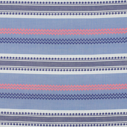 Katoen Jacquard - Pink Neon Stripe - Blauw Katoen Jacquard - Pink Neon Stripe - Blauw