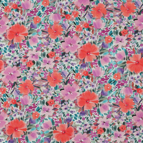 Poplin - Flowers - Mauve Poplin - Flowers - Mauve