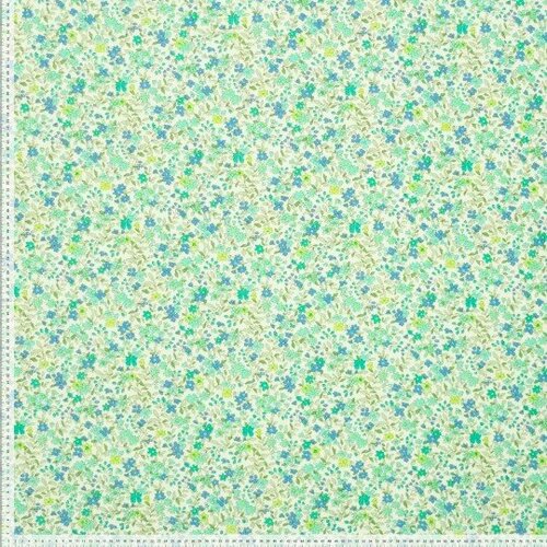 Poplin - Flowers - Groen-Blauw Poplin - Flowers - Groen-Blauw