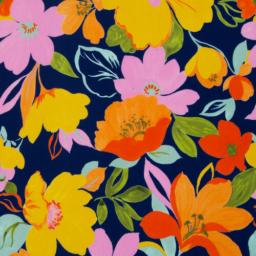 Viscose - Flowers - Navy Viscose - Flowers - Navy