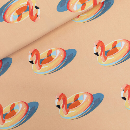 French Terry - Inflatable Flamingos - Perzikbeige (SYAS) French Terry - Inflatable Flamingos - Perzikbeige (SYAS)