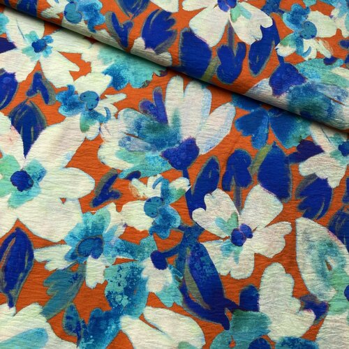 Viscose Crepe - Flowers - Oranje Viscose Crepe - Flowers - Oranje