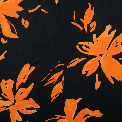 Viscose - Orange Flowers - Black Viscose - Orange Flowers - Black