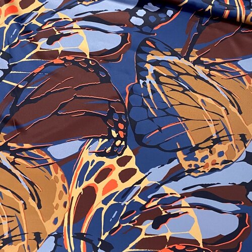 Satijn - Butterfly Wings - Oker-Bordeaux-Blauw Satijn - Butterfly Wings - Oker-Bordeaux-Blauw