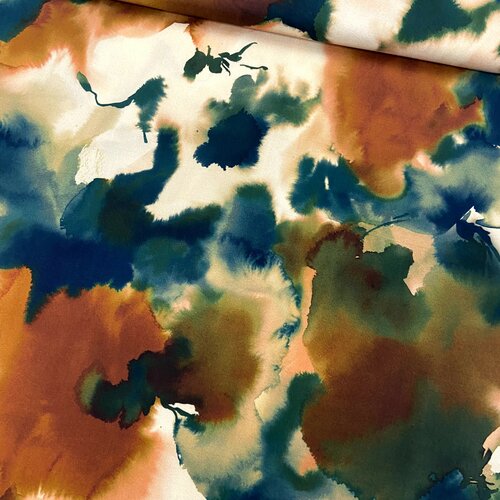 Viscose - Waterpaint - Bruin-Blauw-Ecru-Groen Viscose - Waterpaint - Bruin-Blauw-Ecru-Groen