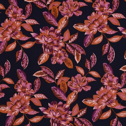 Viscose Stretch - Flowers - Navy Viscose Stretch - Flowers - Navy