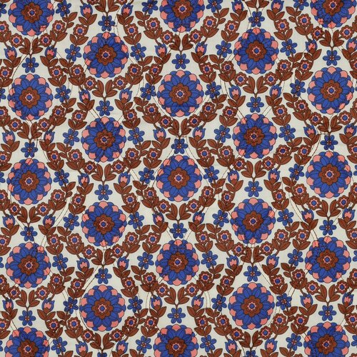 Katoen Quilted - Double Face Flowers And Stripes - Caramel - Kobalt Katoen Quilted - Double Face Flowers And Stripes - Caramel - Kobalt