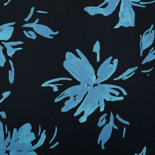 Viscose - Blue Flowers - Zwart
