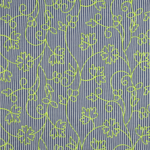Katoen - Stripes Embroidery Neon Groen - Wit-Blauw
