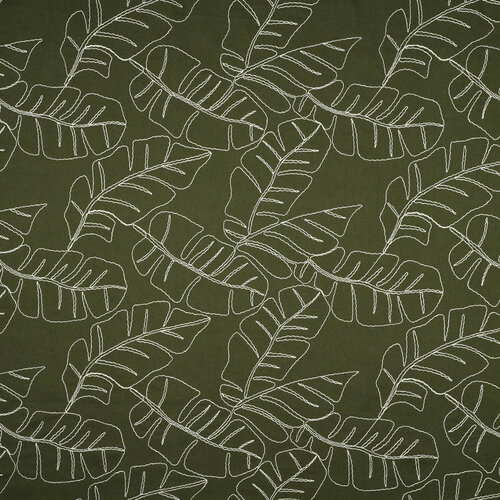 Viscose Linnen - Embroidery Leaves - Bosgroen