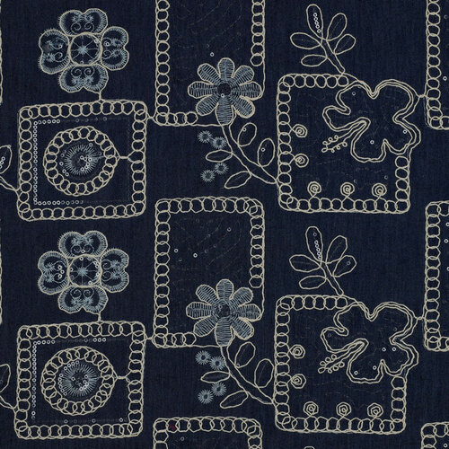 Jeans - Embroidery Flowers Sequins - Donkerblauw